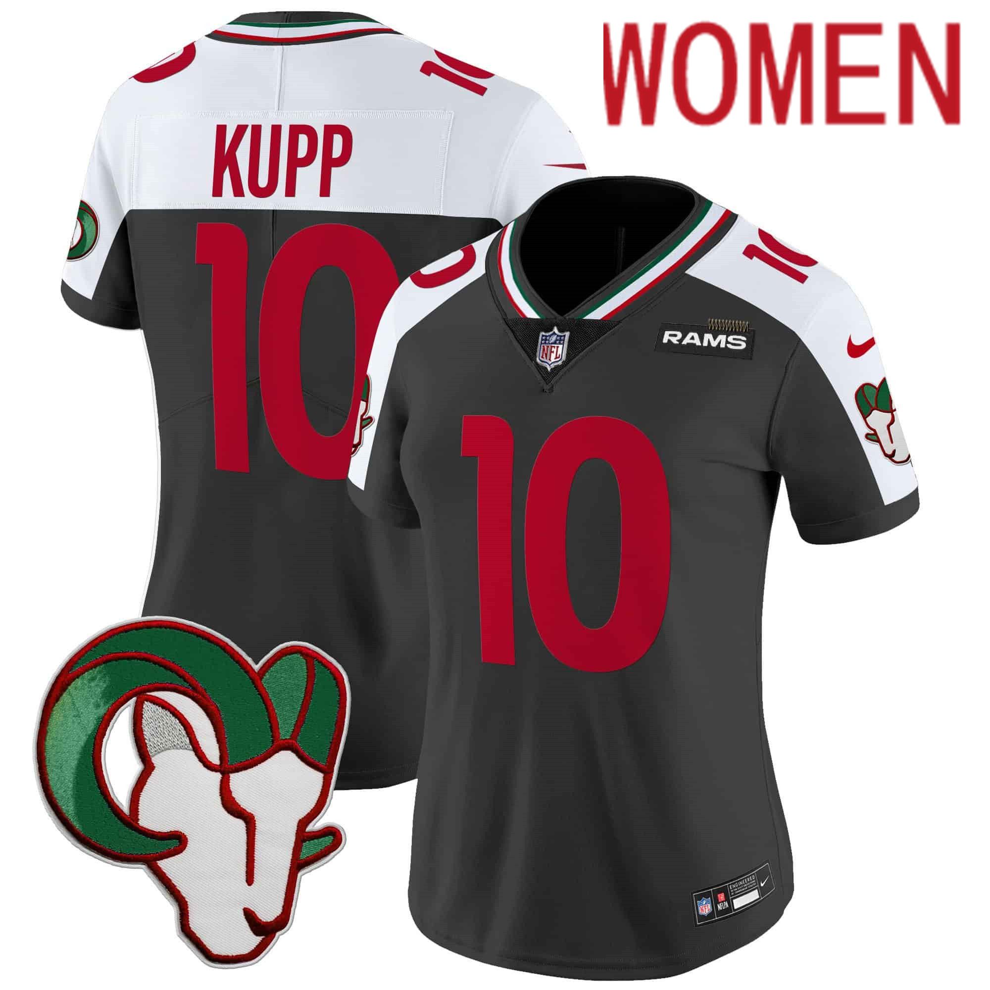 Women Los Angeles Rams #10 Kupp Black 2024 Nike Mexico Vapor Limited NFL Jersey style 1->customized nfl jersey->Custom Jersey